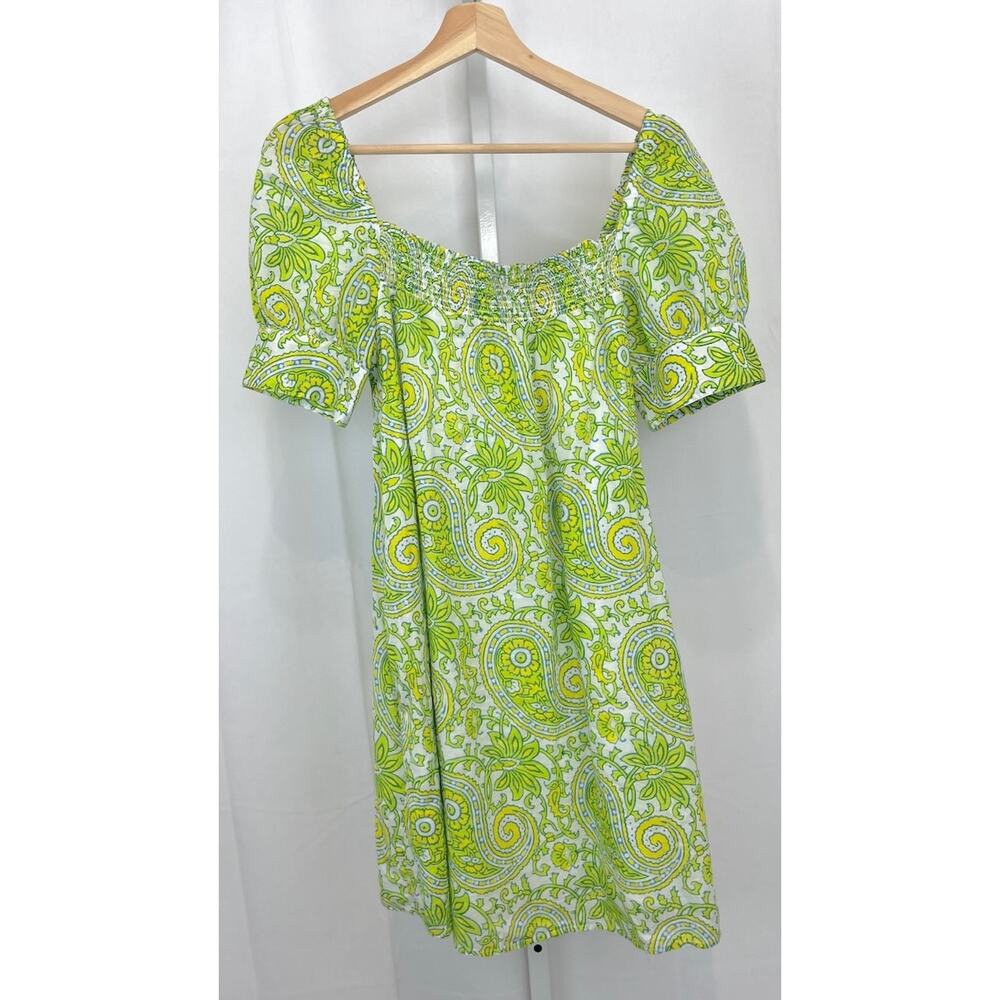 J.CREW x SZ Blockprints Square Neck Puff Sleeve Mini Dress Citrus Paisley Sz S